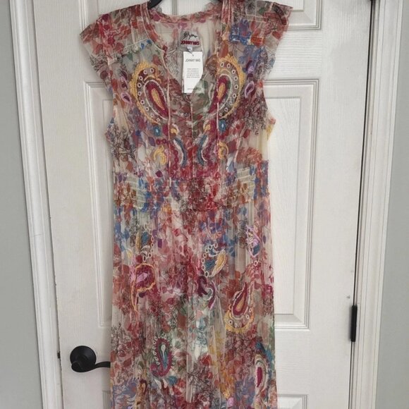 NWT Johnny Was Mazzy Embroidered Mesh Tie Dress Leafy Colorful Size XL - Picture 5 of 5